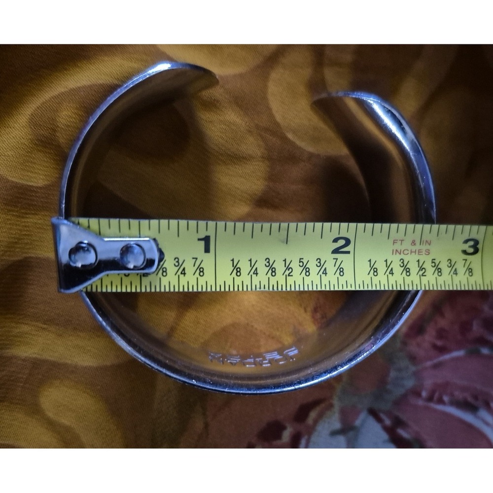 PETRA JORDAN Marked Silver Tone Wide Cuff Bracelet Etched Ancient Ruins - Picture 6 of 8